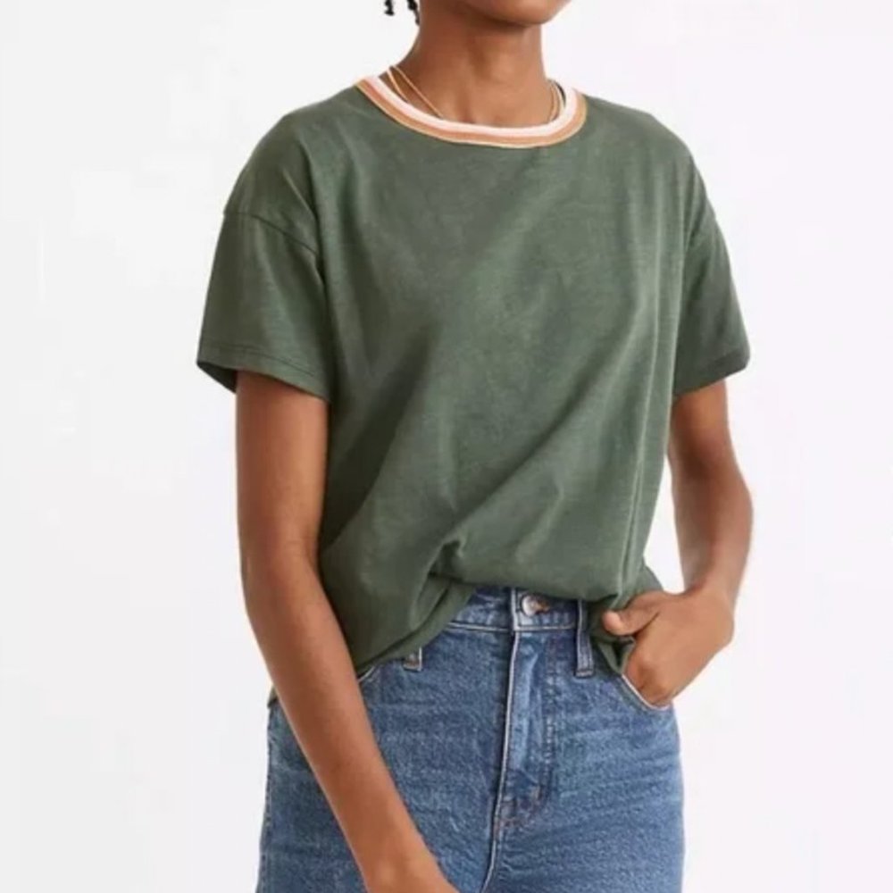 Madewell Whisper Cotton Ringer T-Shirt in Forest | Medium